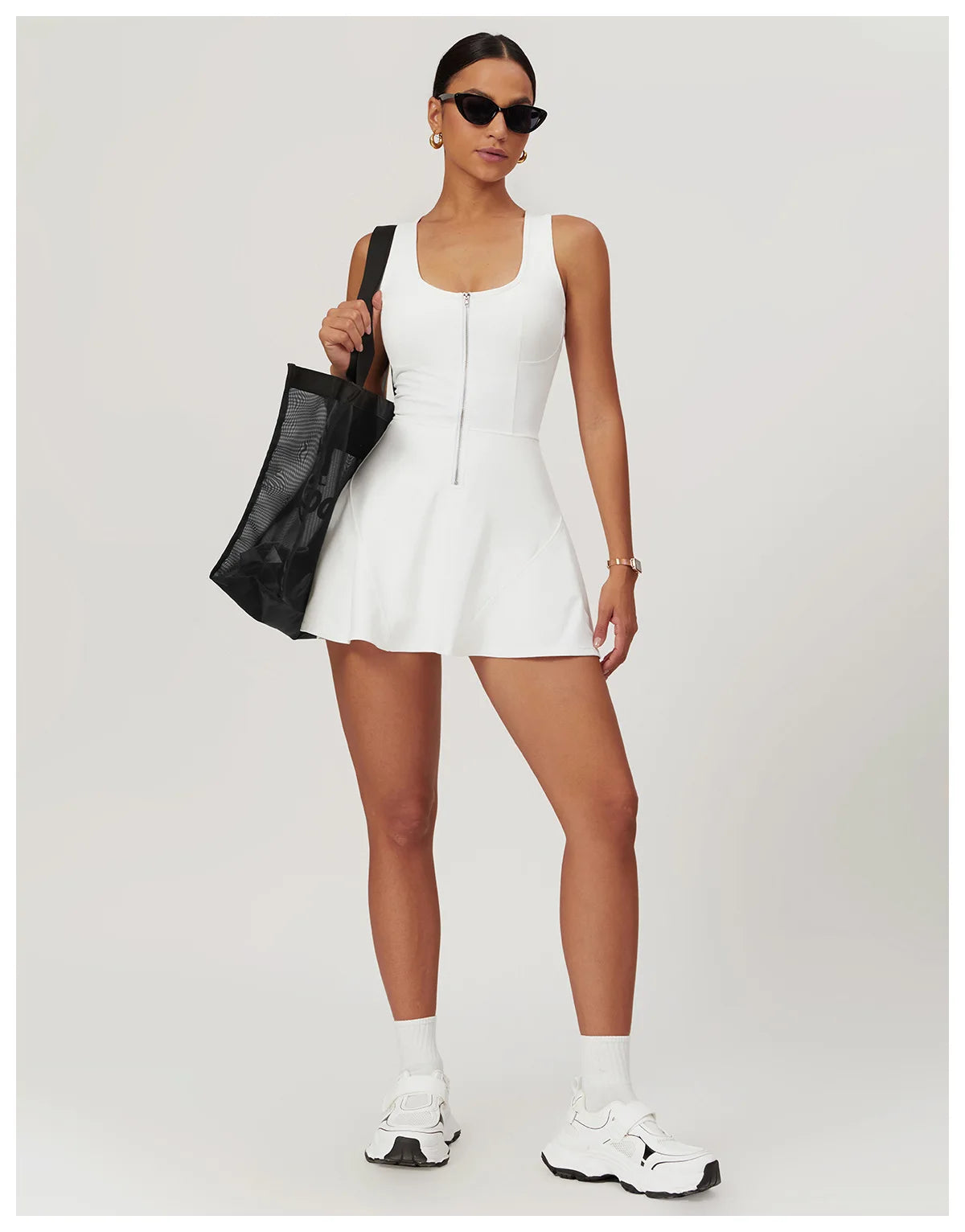 Sleeveless Zipper Yoga Dress Bodysuit