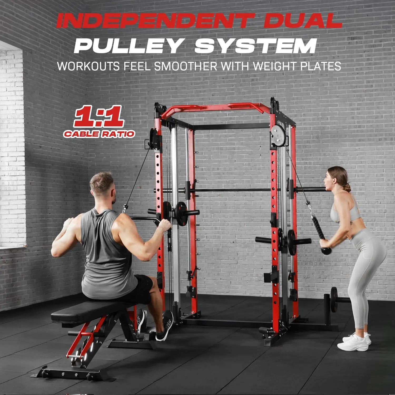 NLW All-in-One Smith Machine Home Gym – Multi-Functional Power Cage with Independent Dual Cable Crossover & 20+ Accessories for Full Body Workouts