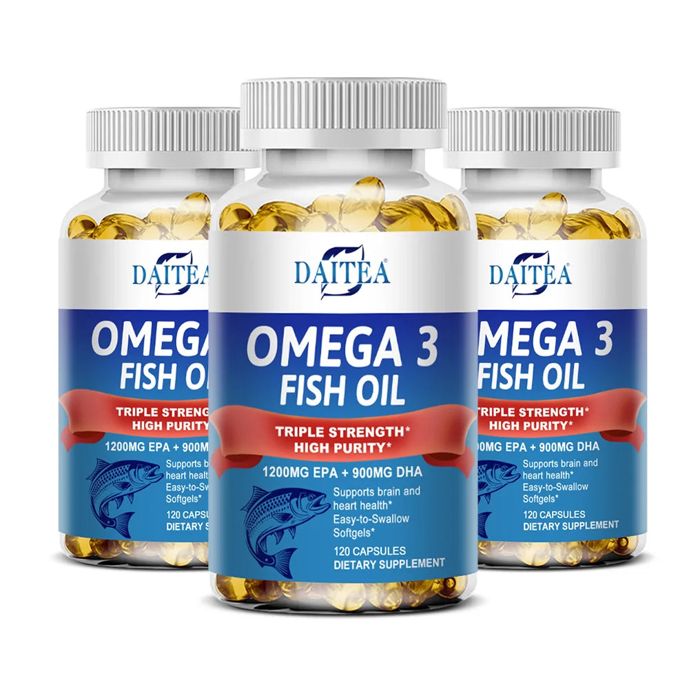 NLW Choice: DAITEA Triple-Strength Omega 3 Fish Oil Capsules – High-Concentration EPA (1200mg) & DHA (900mg)