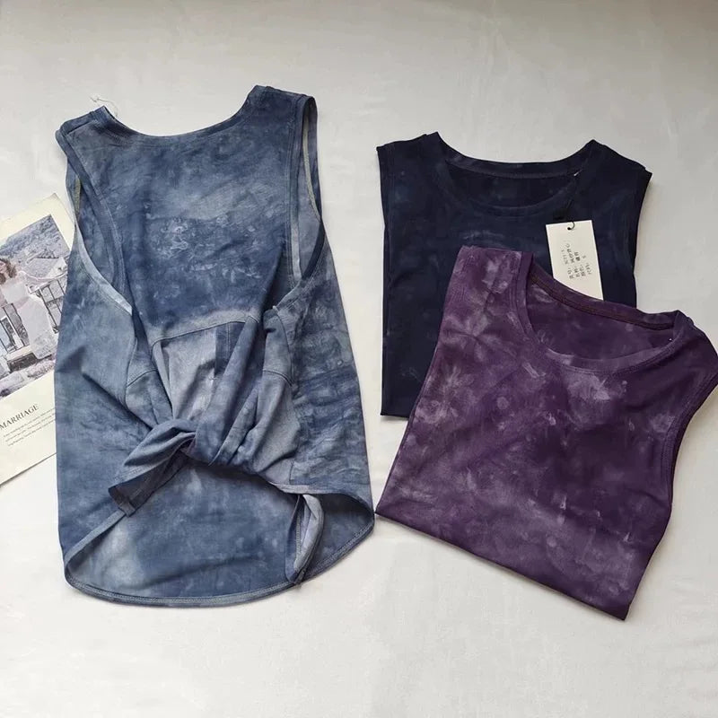 NLW Artistic Tie-Dye Sleeveless Gym Top – Breathable Mesh Back Yoga Vest