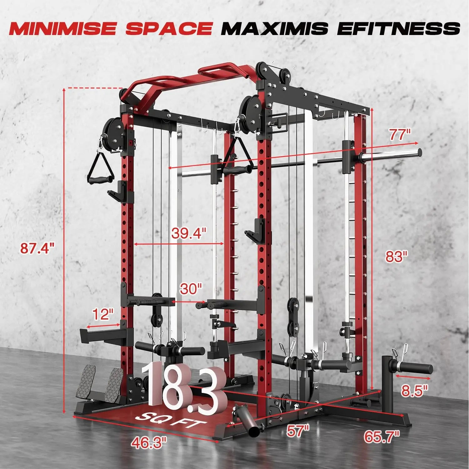 NLW All-in-One Smith Machine Home Gym – Multi-Functional Power Cage with Independent Dual Cable Crossover & 20+ Accessories for Full Body Workouts