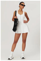 Sleeveless Zipper Yoga Dress Bodysuit
