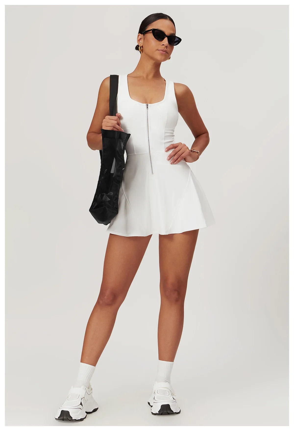 Sleeveless Zipper Yoga Dress Bodysuit
