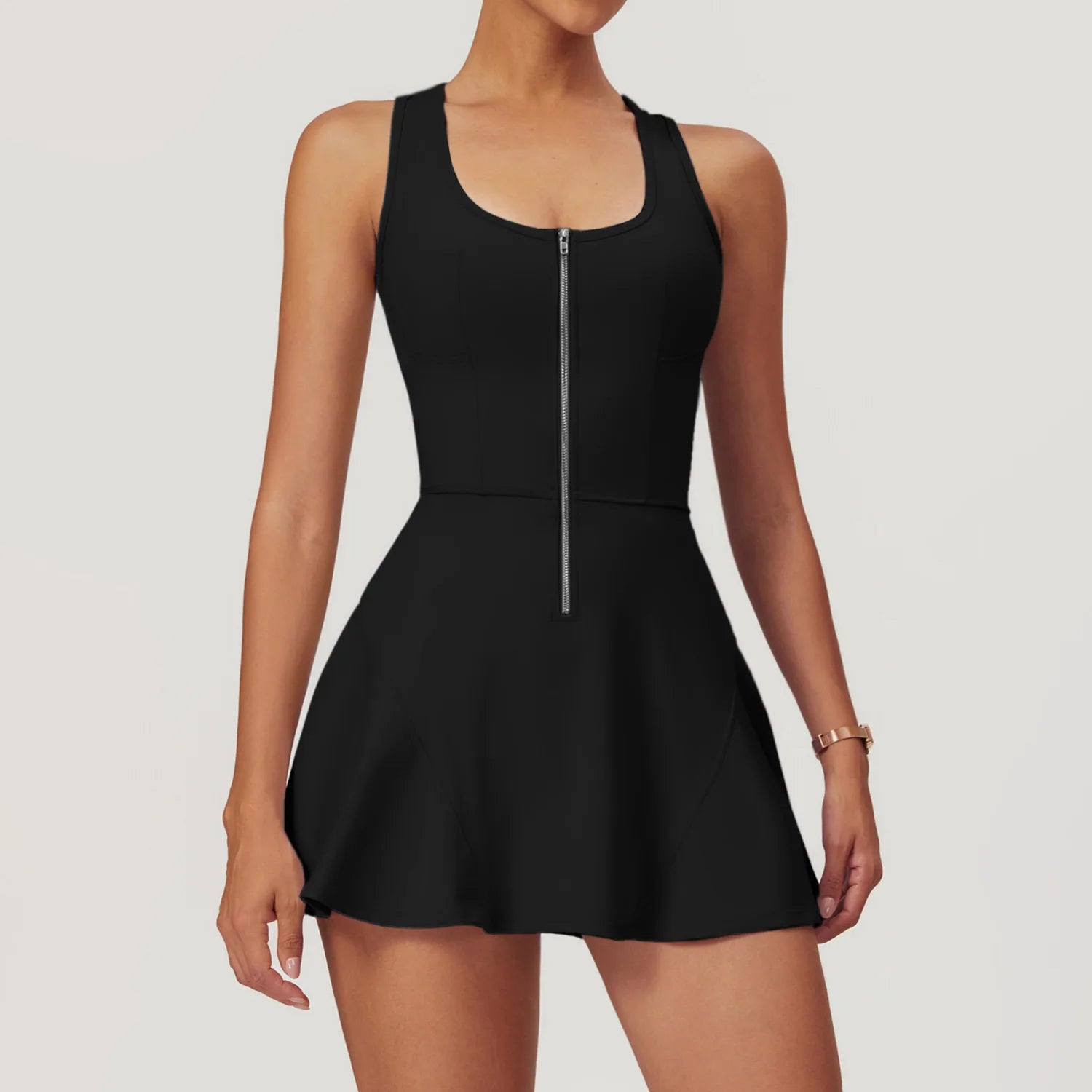 Sleeveless Zipper Yoga Dress Bodysuit