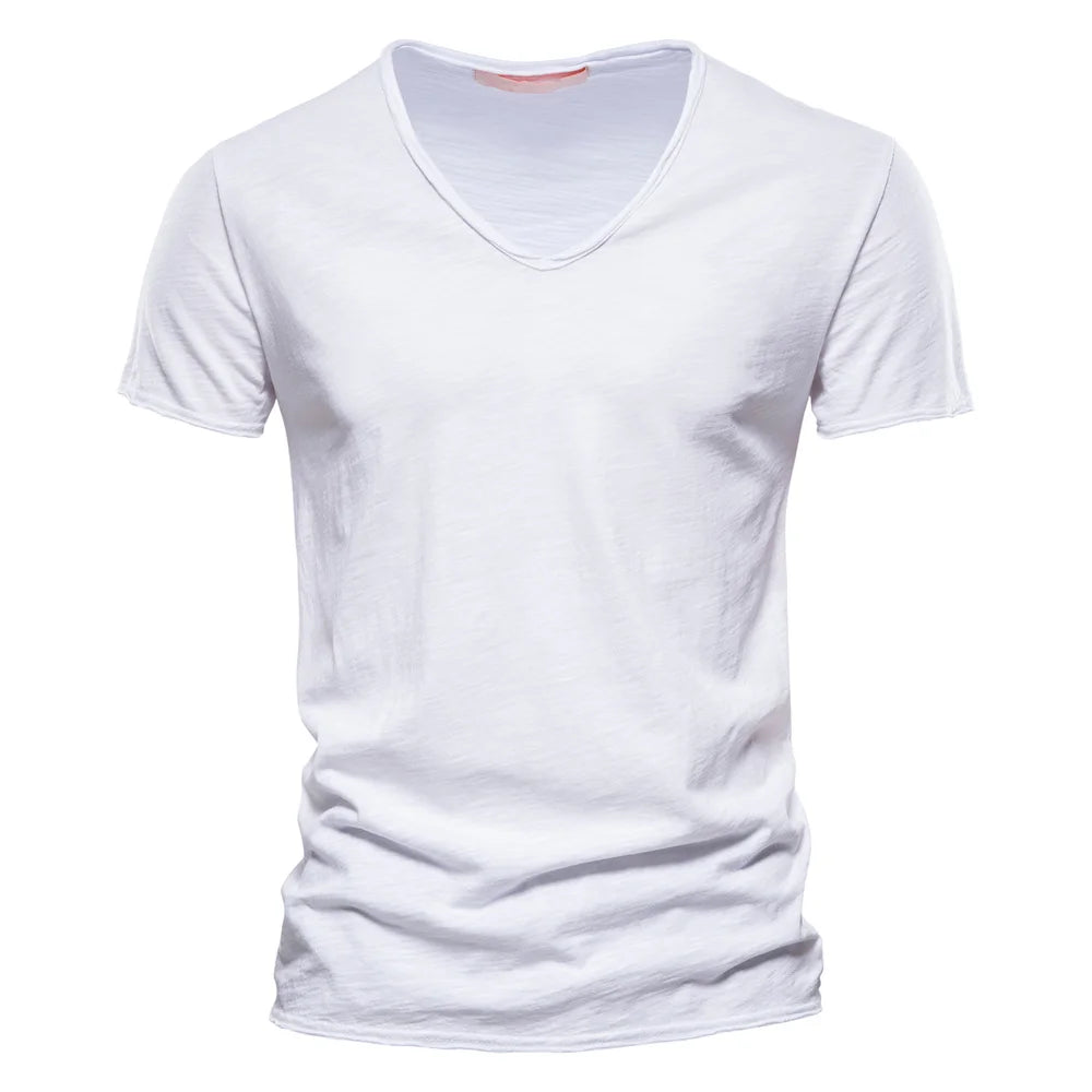 NLW Men’s Premium V-Neck Tee – 100% Cotton Slim Fit Shirt
