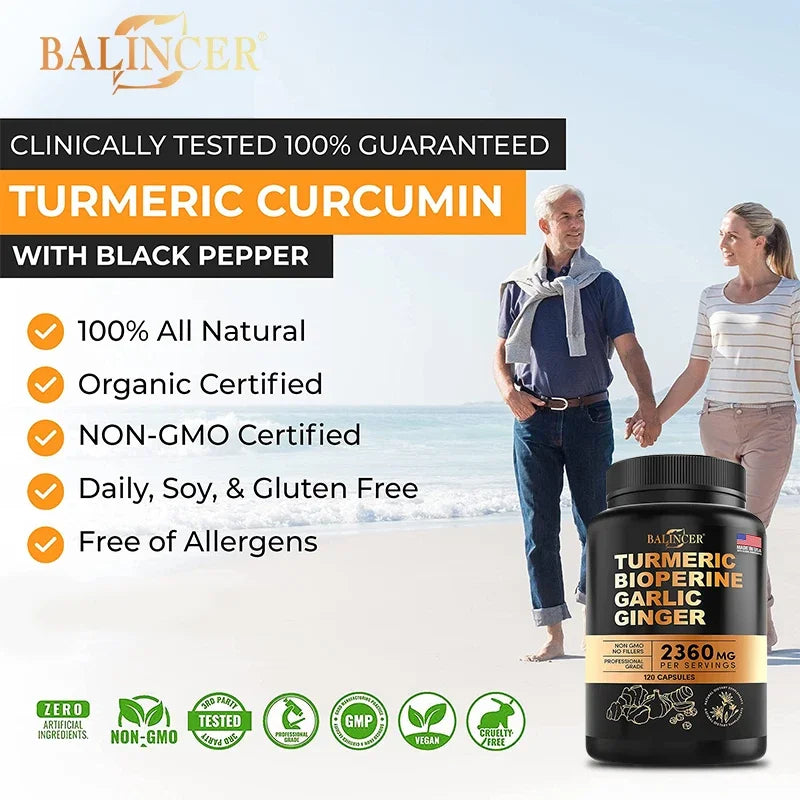 NLW Balincer Turmeric Curcumin with Ginger & Black Pepper – Joint Support & Anti-Inflammatory | 30/60/120 Capsules