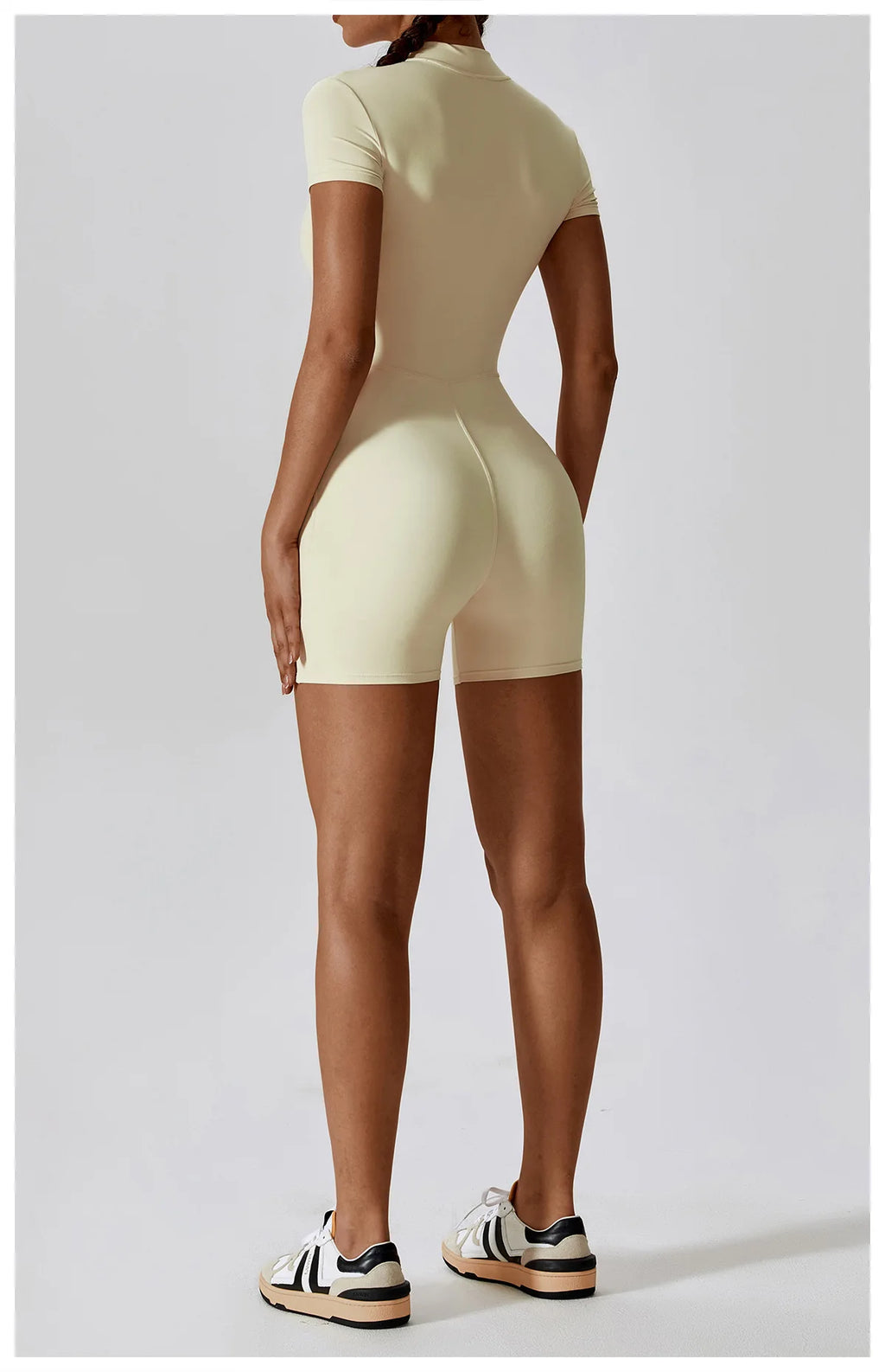 Zipper Short-Sleeve Yoga Bodysuit | Push-Up Gym Tracksuit