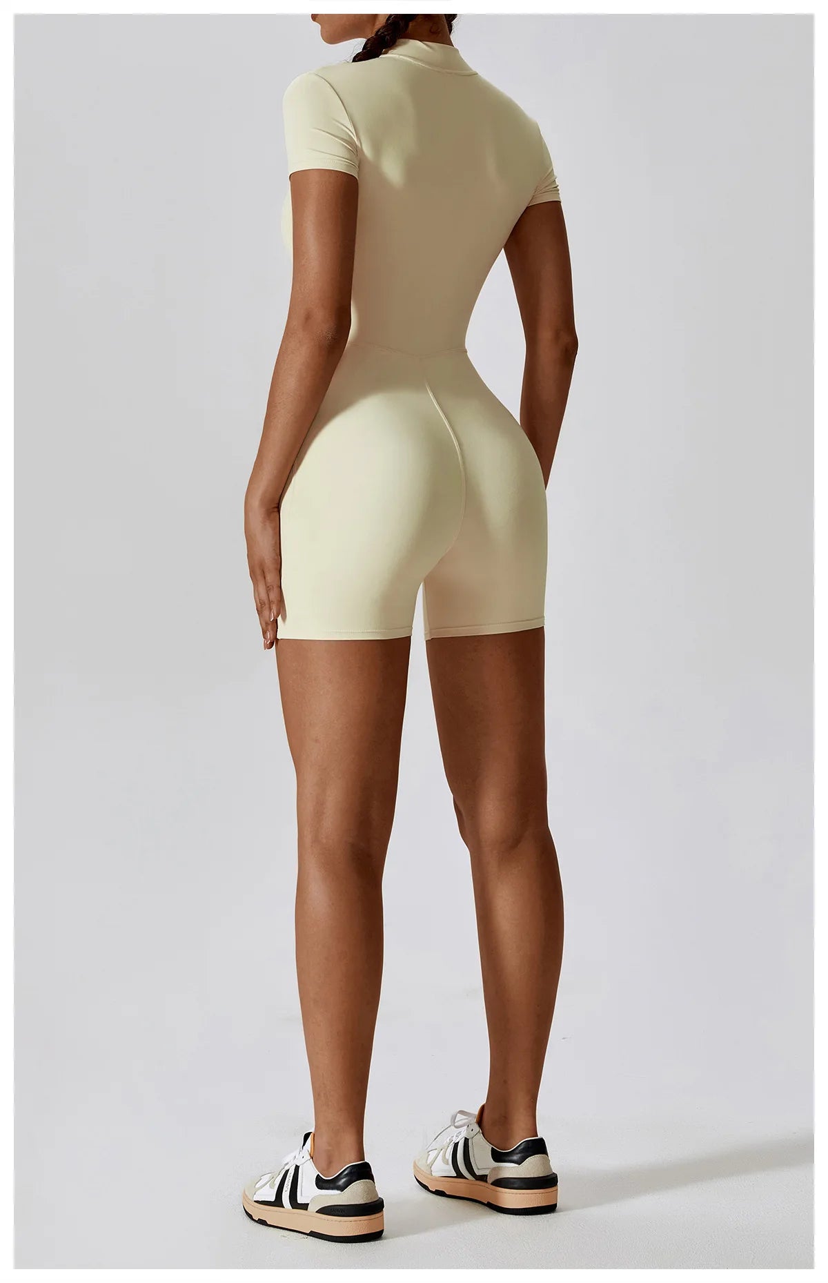 Zipper Short-Sleeve Yoga Bodysuit | Push-Up Gym Tracksuit