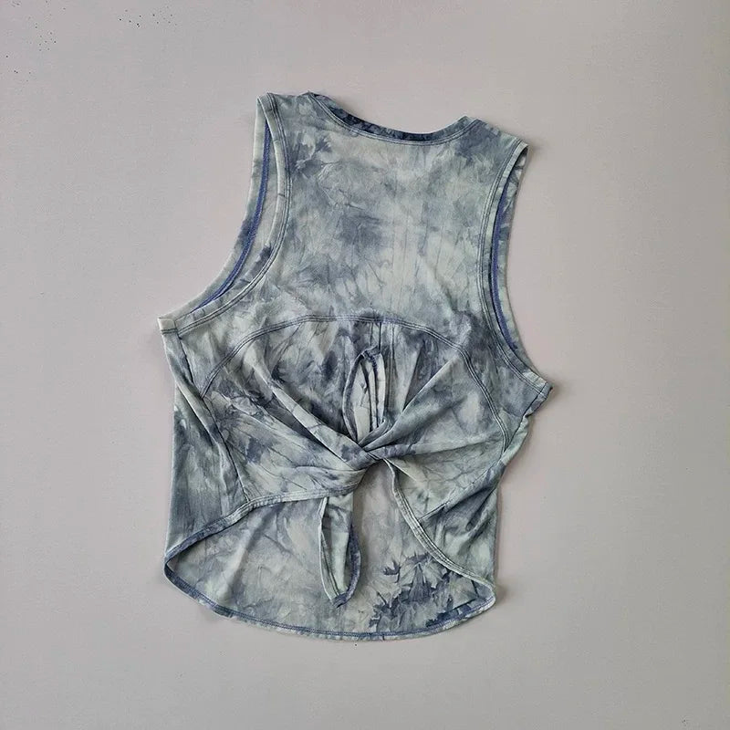 NLW Artistic Tie-Dye Sleeveless Gym Top – Breathable Mesh Back Yoga Vest