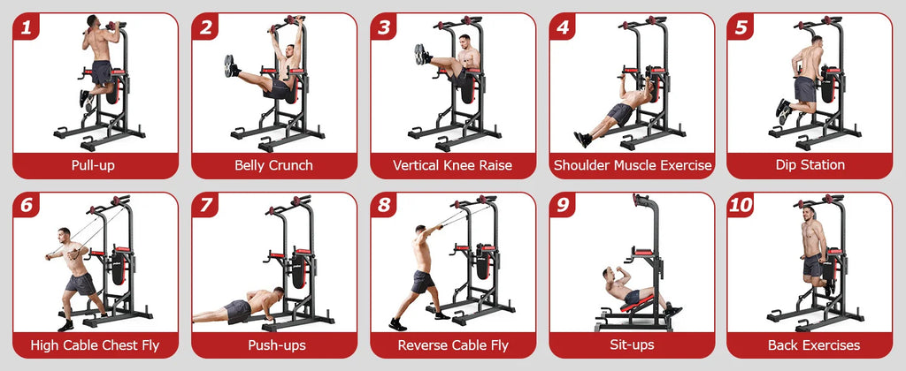 NLW -Pooboo Power Tower Dip Station Pull Up Bar