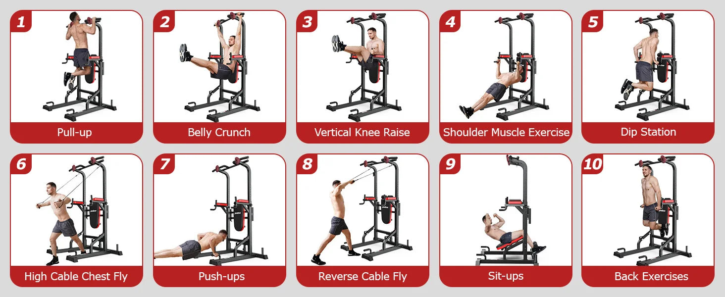NLW -Pooboo Power Tower Dip Station Pull Up Bar