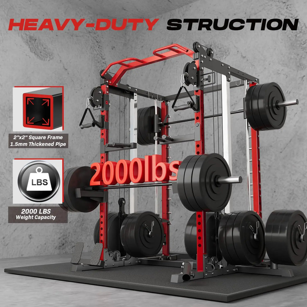 NLW All-in-One Smith Machine Home Gym – Multi-Functional Power Cage with Independent Dual Cable Crossover & 20+ Accessories for Full Body Workouts