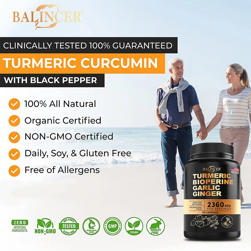NLW Balincer Turmeric Curcumin with Ginger & Black Pepper – Joint Support & Anti-Inflammatory | 30/60/120 Capsules