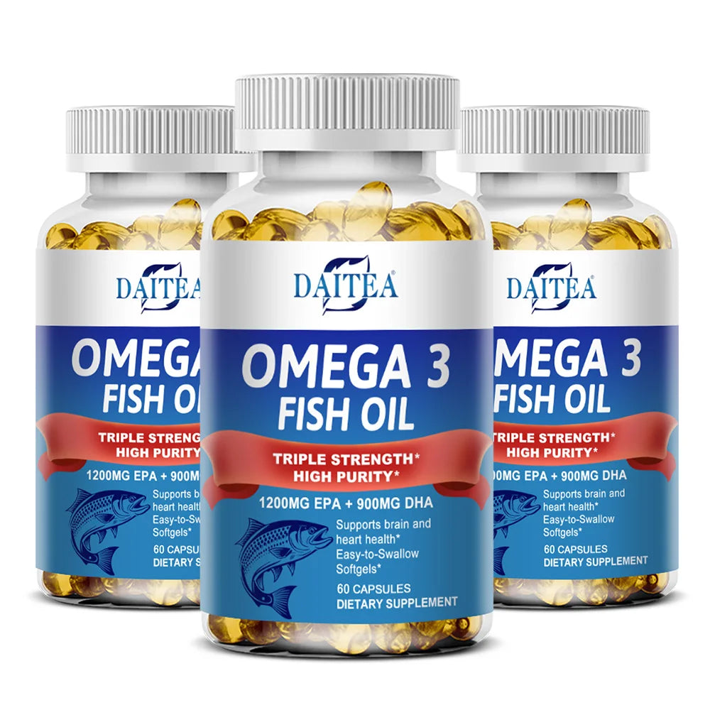 NLW Choice: DAITEA Triple-Strength Omega 3 Fish Oil Capsules – High-Concentration EPA (1200mg) & DHA (900mg)