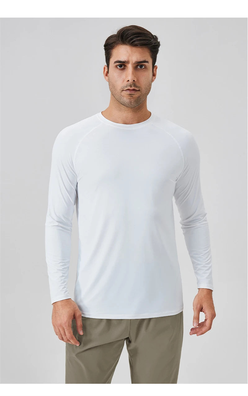 NLW Men Performance UPF 50+ Long Sleeve Shirt – Stretchy Quick-Dry Training Tee