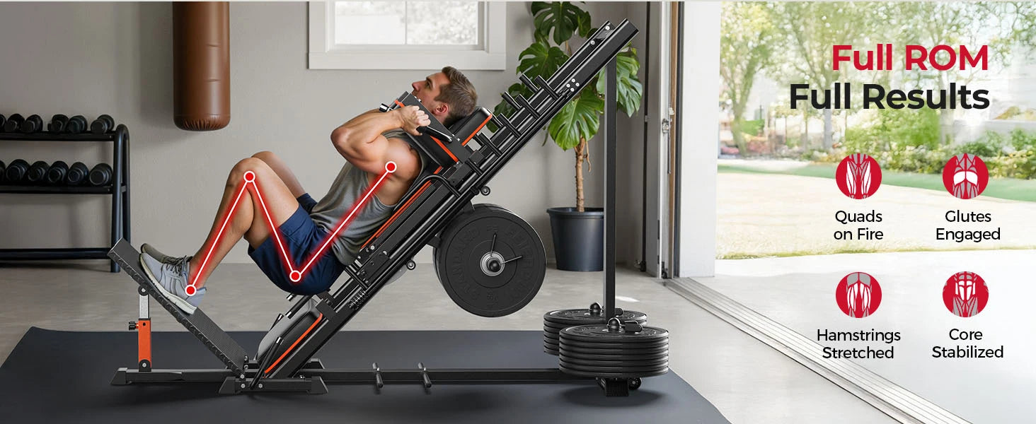 NLW Commercial-Grade Ultra-Quiet Hack Squat & 45° Leg Press Combo Machine