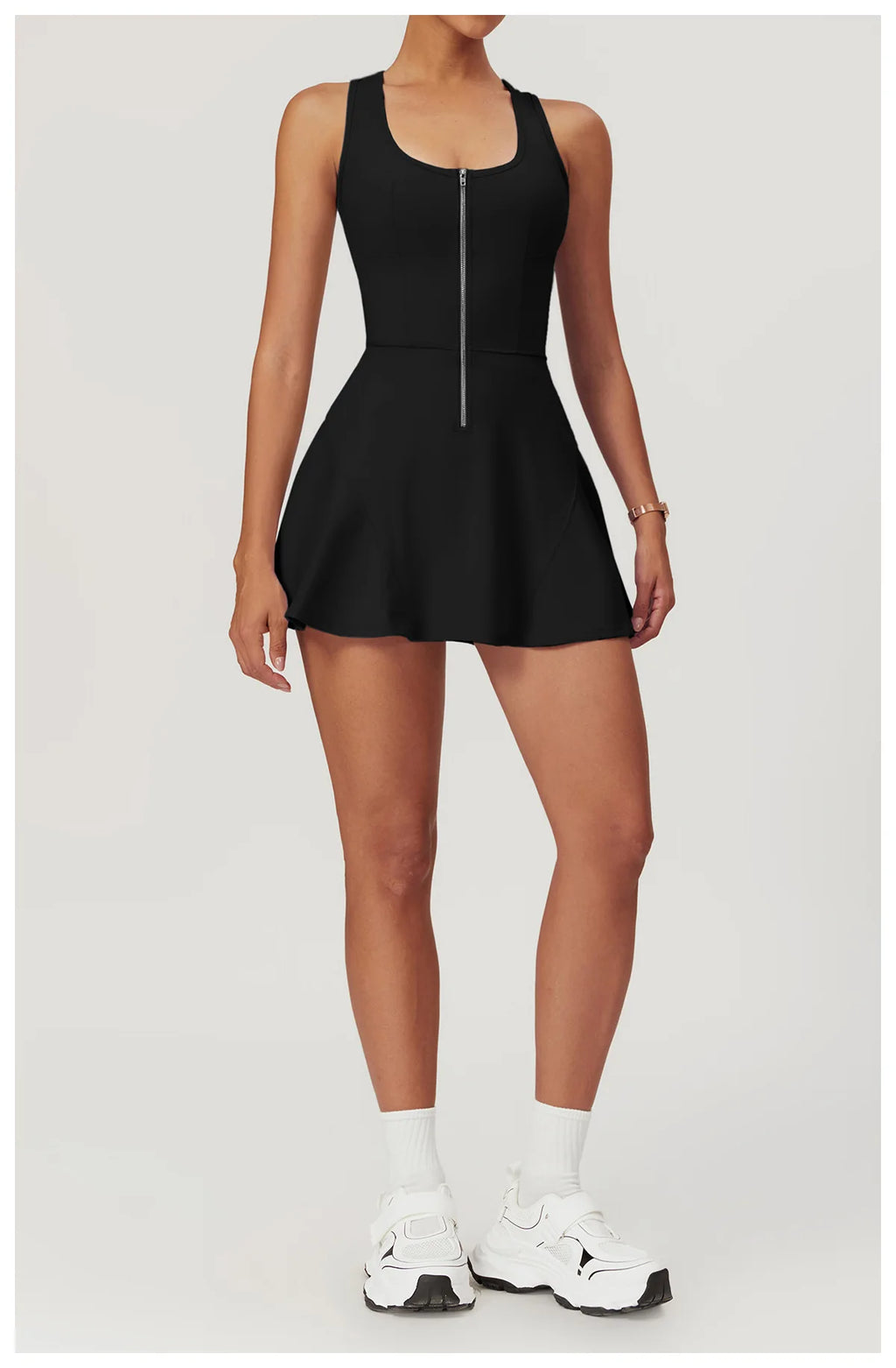 Sleeveless Zipper Yoga Dress Bodysuit