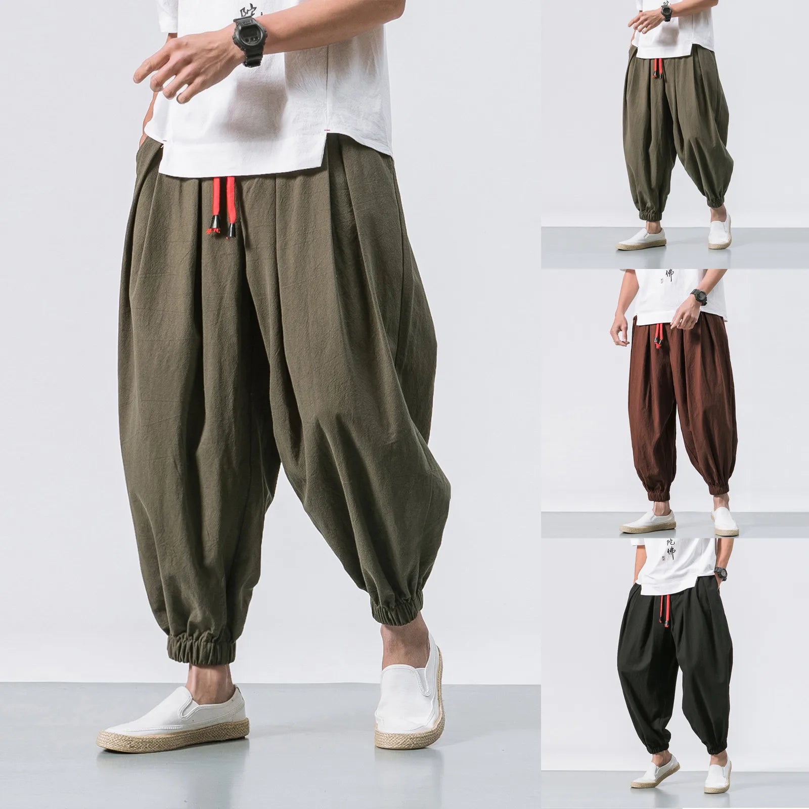 NLW Men’s Oversized Cotton-Linen Wide-Leg Pants