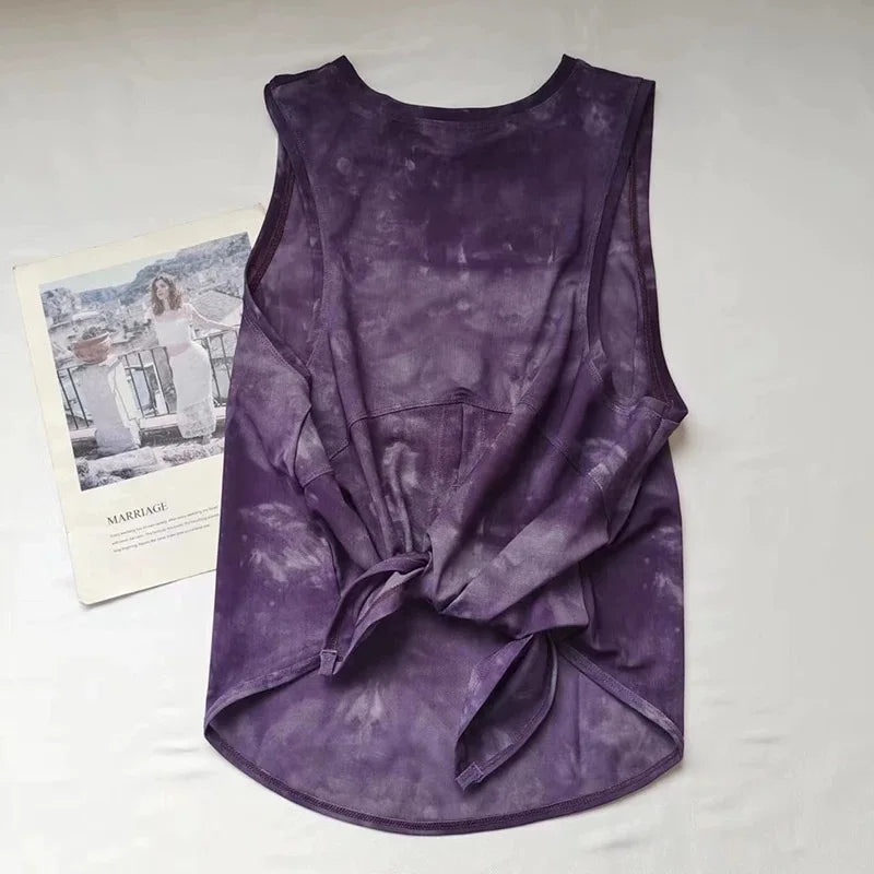 NLW Artistic Tie-Dye Sleeveless Gym Top – Breathable Mesh Back Yoga Vest