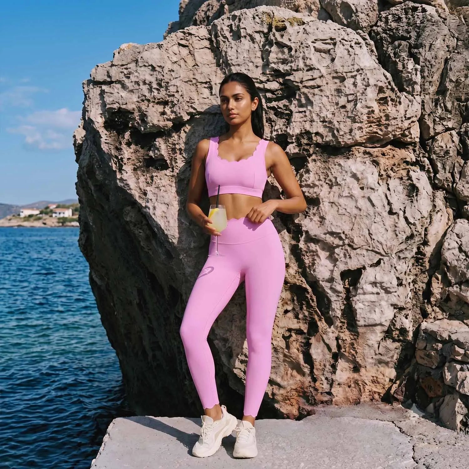 Elite Petal-Trim Sports Bra & High-Waist Compression Leggings Set