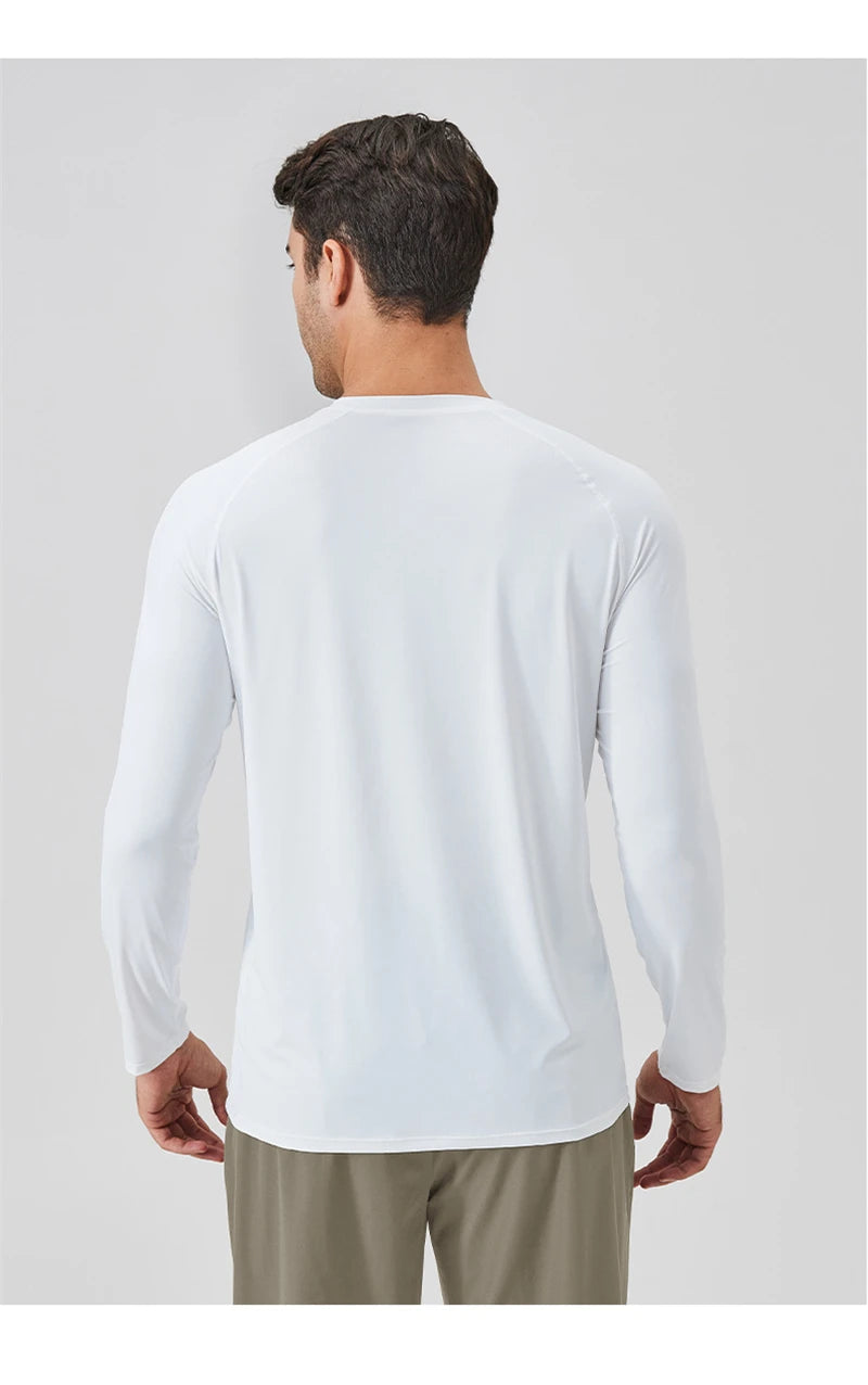 NLW Men Performance UPF 50+ Long Sleeve Shirt – Stretchy Quick-Dry Training Tee