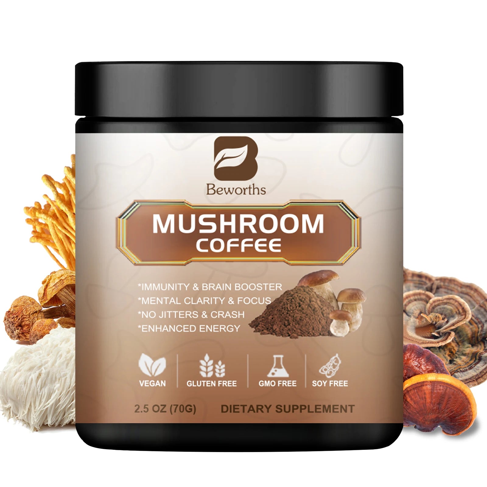 NLW - Mulittea 10 Mushroom Extract Powder - Lion's Mane & Cordyceps for Energy & Focus