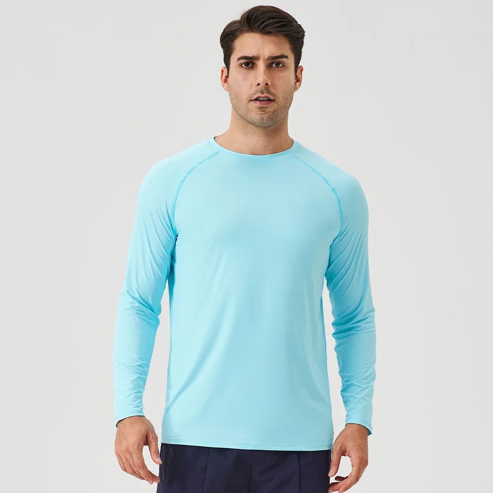 NLW Men Performance UPF 50+ Long Sleeve Shirt – Stretchy Quick-Dry Training Tee