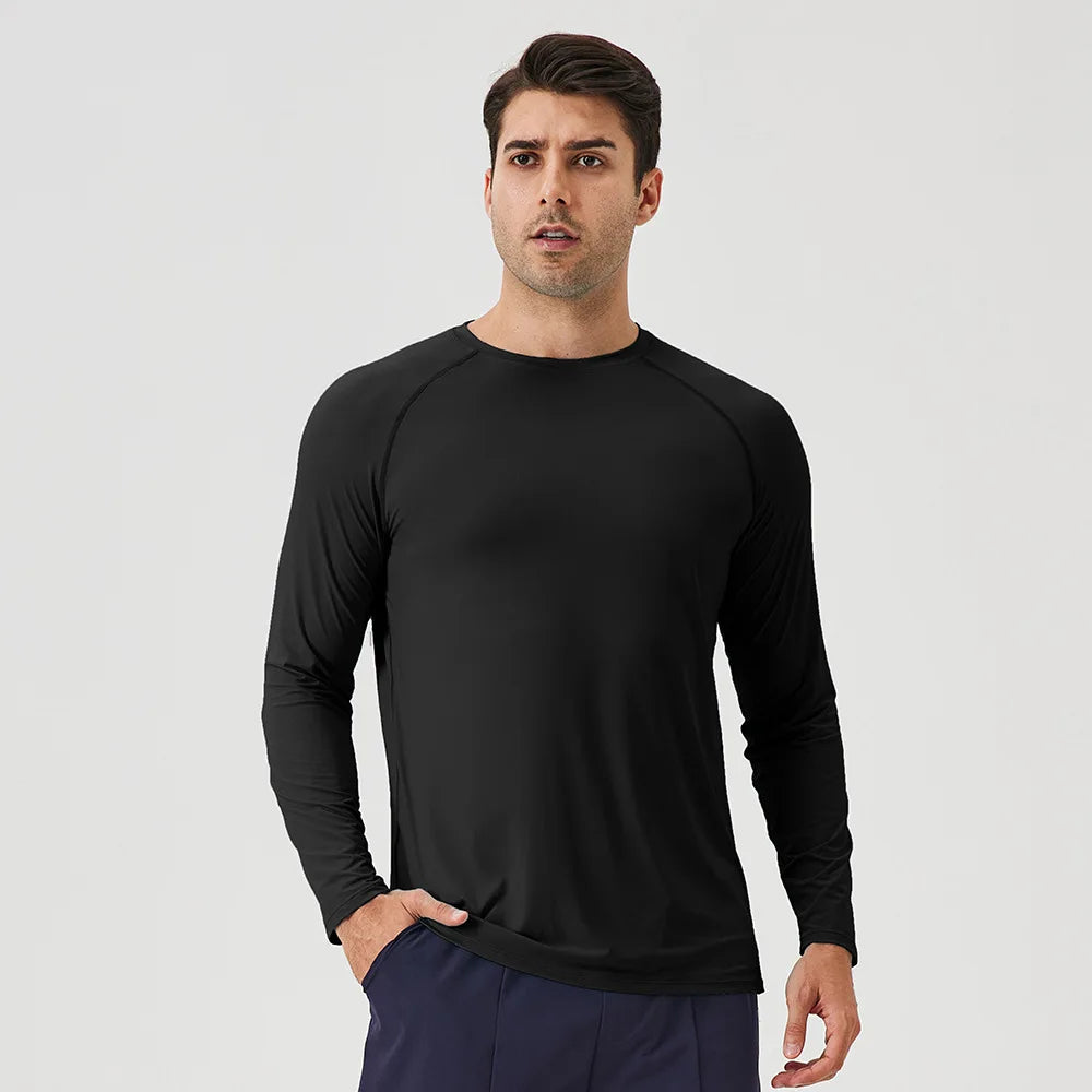 NLW Men Performance UPF 50+ Long Sleeve Shirt – Stretchy Quick-Dry Training Tee
