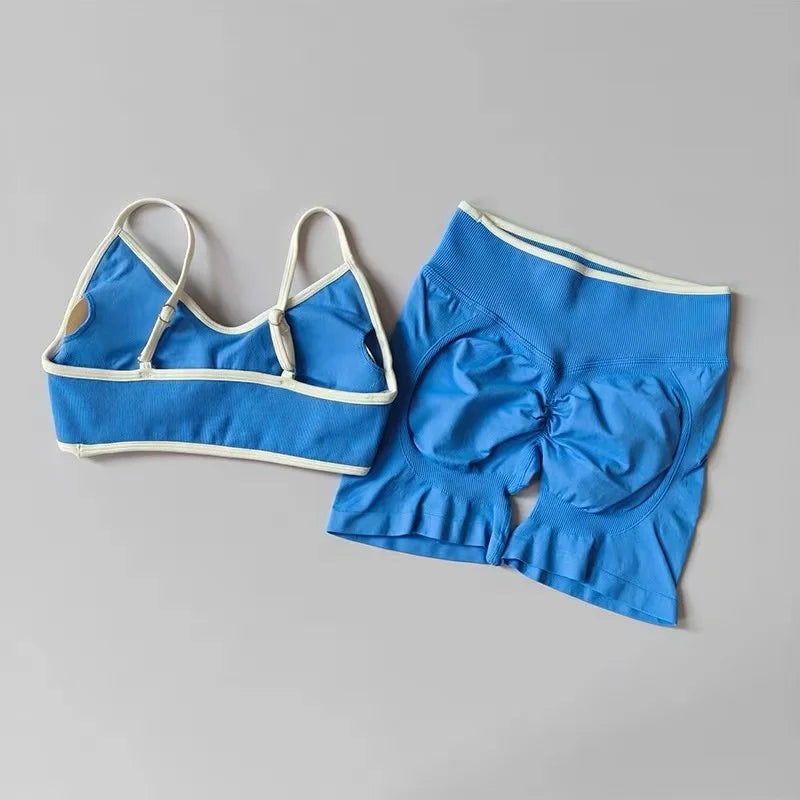 LW Kinetic Contrast Activewear Set – Women's Seamless Suspender Bra & Sculpting Fitness Leggings