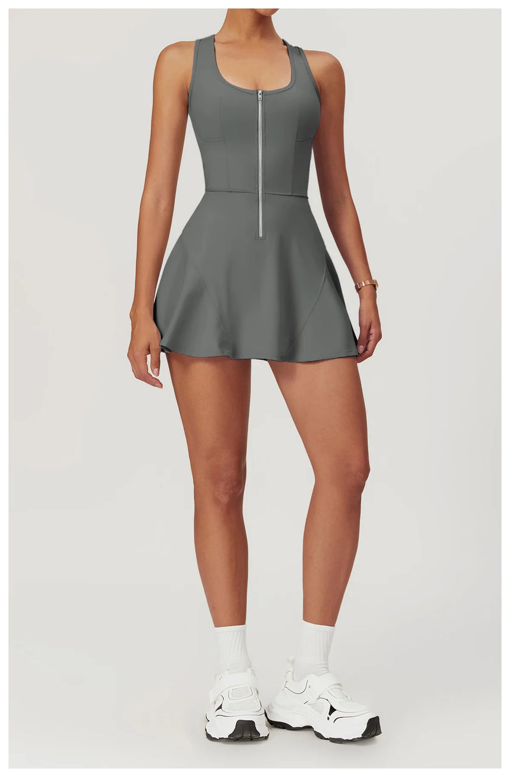 Sleeveless Zipper Yoga Dress Bodysuit