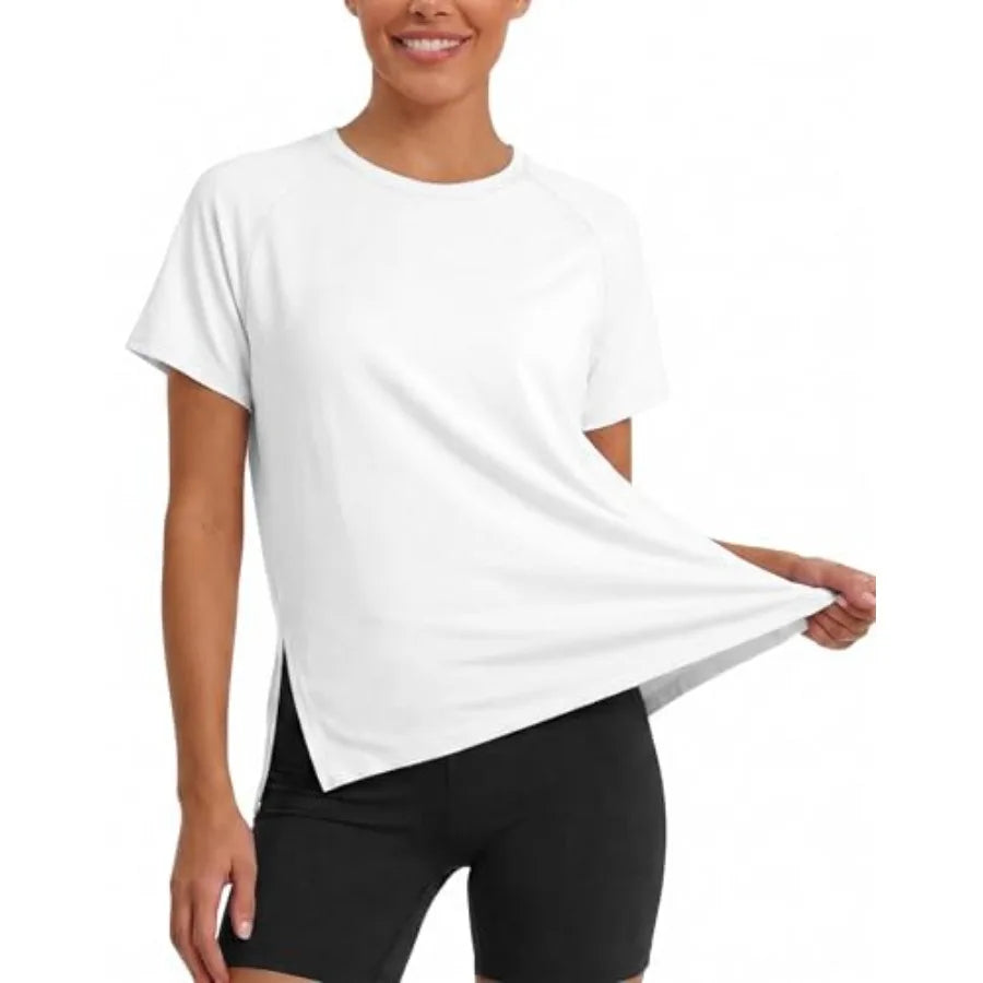 NLW Active UPF50+ Bamboo Sun Protection Tee – Side-Slit Quick-Dry Workout Shirt