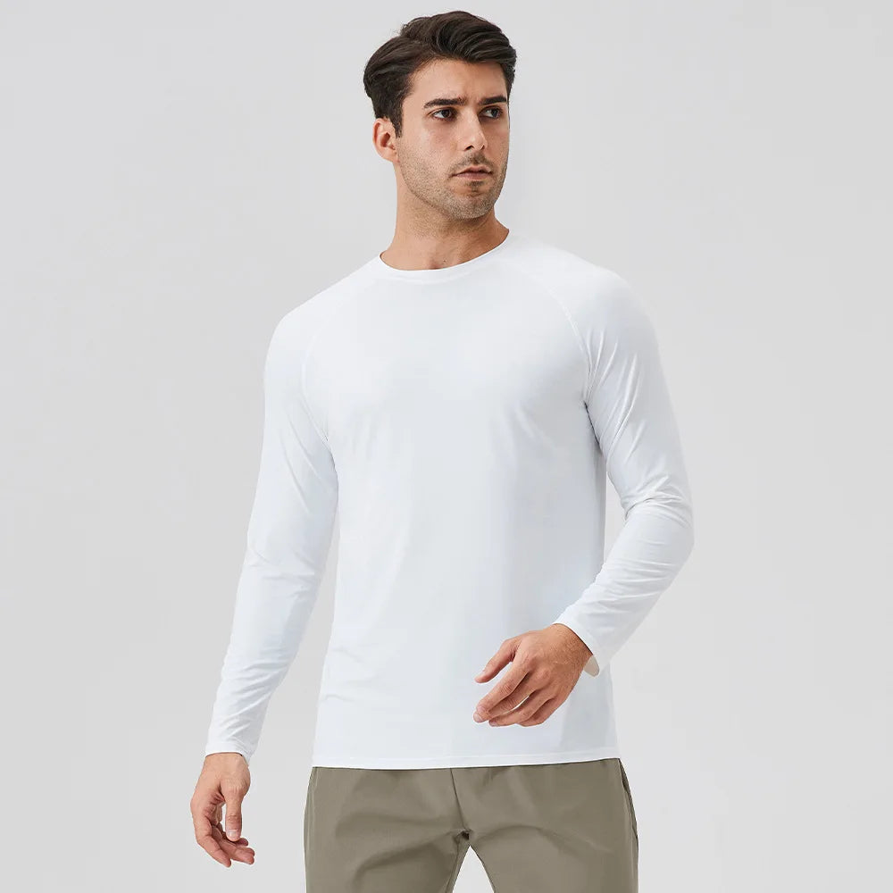 NLW Men Performance UPF 50+ Long Sleeve Shirt – Stretchy Quick-Dry Training Tee