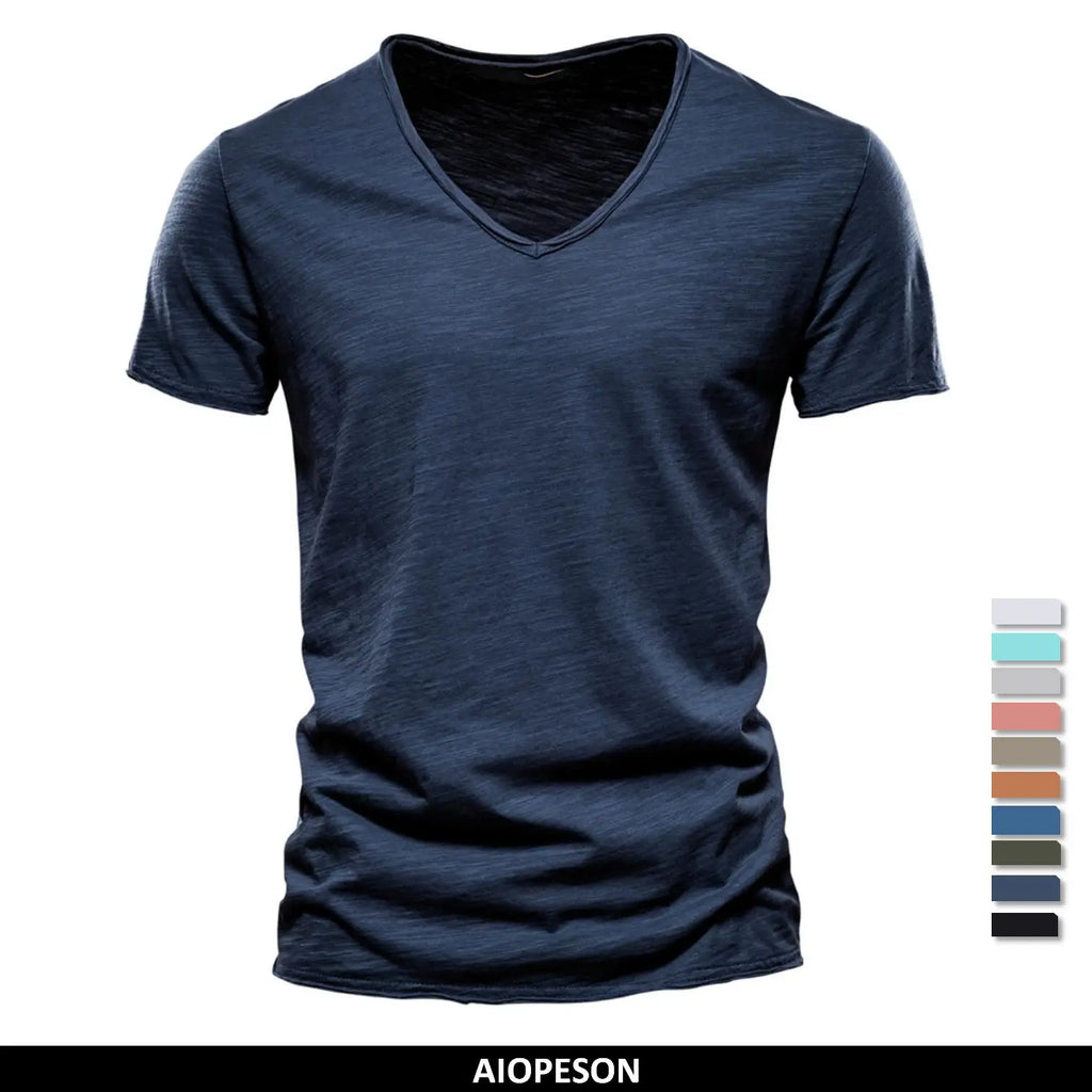 NLW Men’s Premium V-Neck Tee – 100% Cotton Slim Fit Shirt