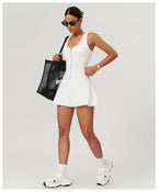 Sleeveless Zipper Yoga Dress Bodysuit