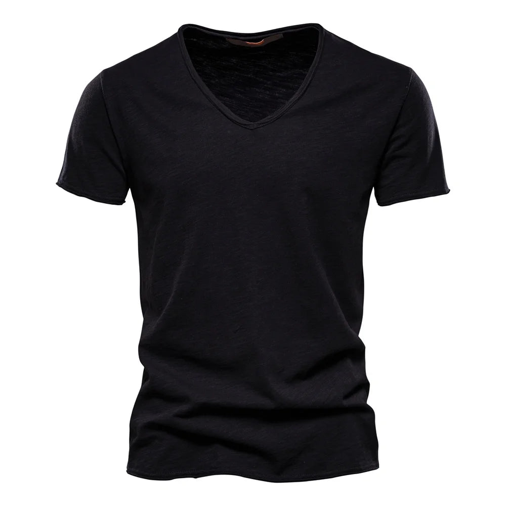 NLW Men’s Premium V-Neck Tee – 100% Cotton Slim Fit Shirt