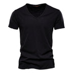 NLW Men’s Premium V-Neck Tee – 100% Cotton Slim Fit Shirt