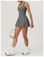 Sleeveless Zipper Yoga Dress Bodysuit