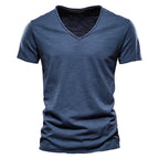 NLW Men’s Premium V-Neck Tee – 100% Cotton Slim Fit Shirt