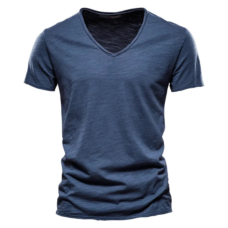 NLW Men’s Premium V-Neck Tee – 100% Cotton Slim Fit Shirt