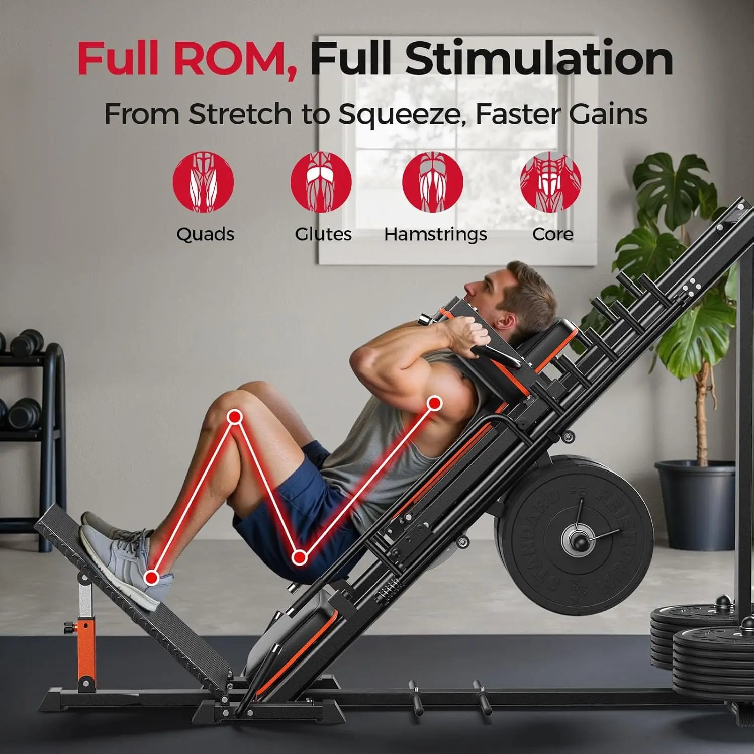 NLW Commercial-Grade Ultra-Quiet Hack Squat & 45° Leg Press Combo Machine