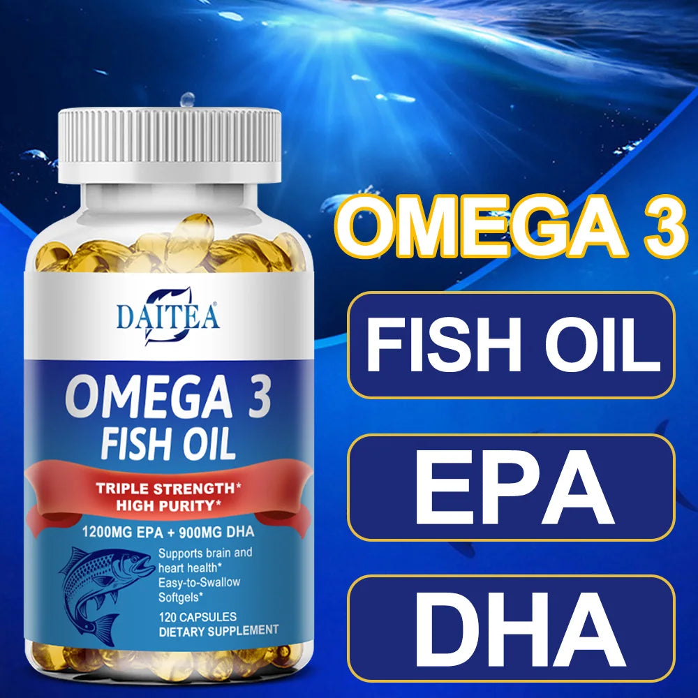 NLW Choice: DAITEA Triple-Strength Omega 3 Fish Oil Capsules – High-Concentration EPA (1200mg) & DHA (900mg)
