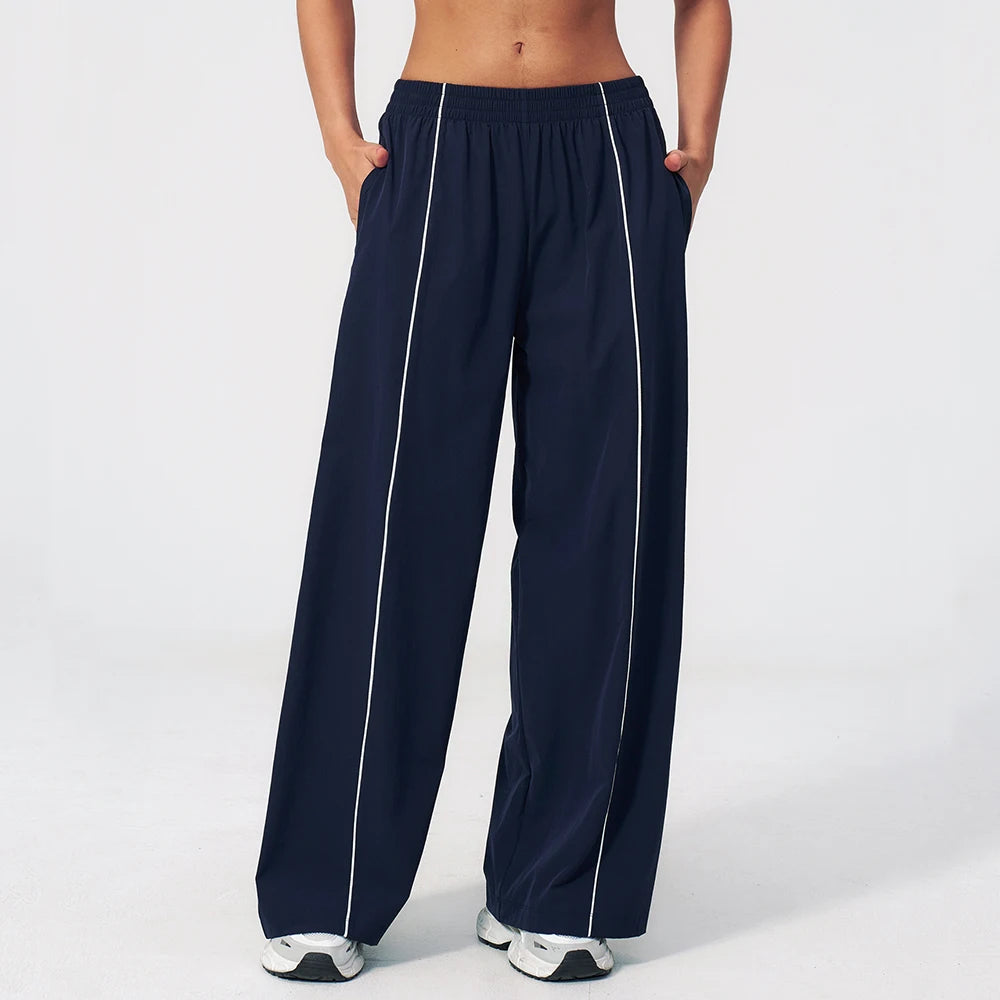 Loose Fit Contrasting Lines Sports Pants | Women's UV-Protection Yoga & Fitness Pants