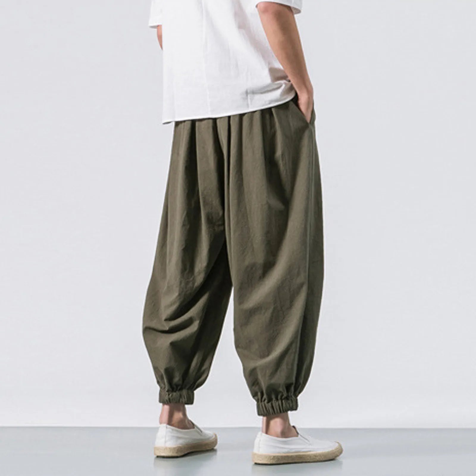 NLW Men’s Oversized Cotton-Linen Wide-Leg Pants