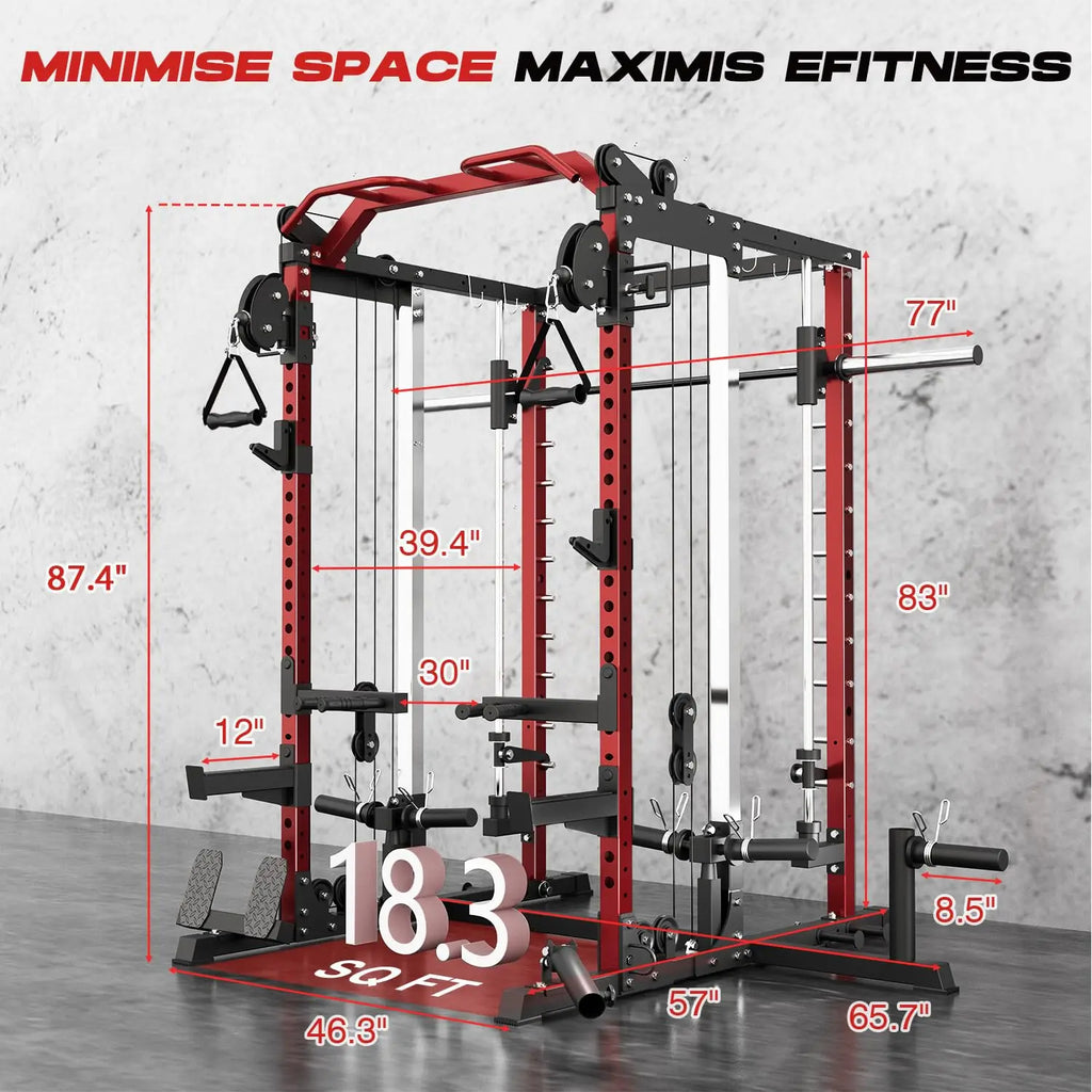 NLW All-in-One Smith Machine Home Gym – Multi-Functional Power Cage with Independent Dual Cable Crossover & 20+ Accessories for Full Body Workouts