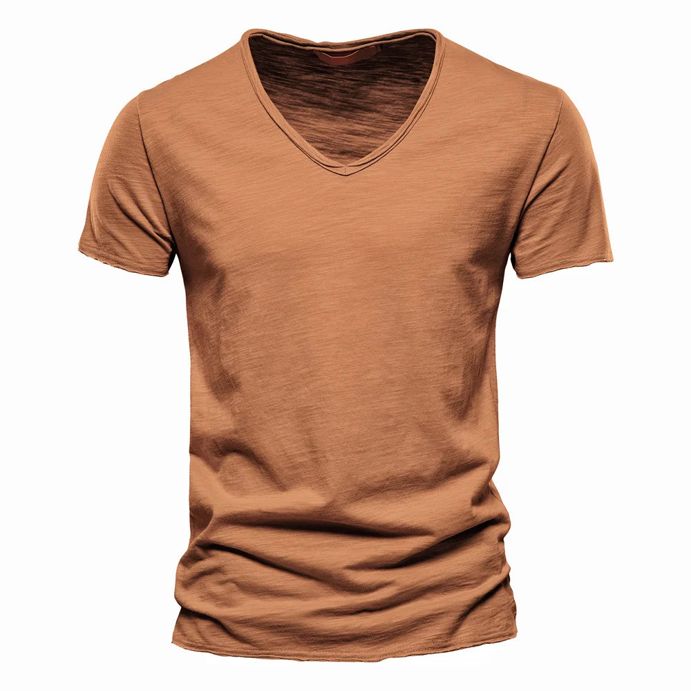 NLW Men’s Premium V-Neck Tee – 100% Cotton Slim Fit Shirt