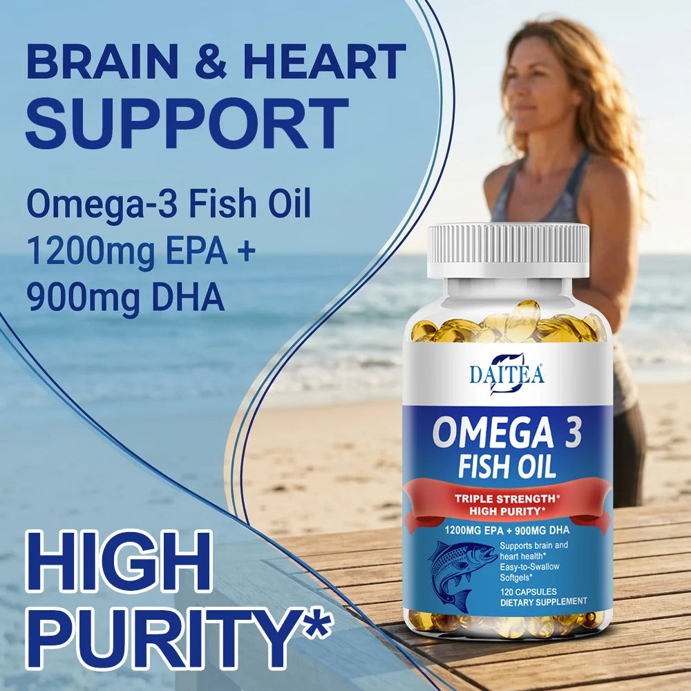 NLW Choice: DAITEA Triple-Strength Omega 3 Fish Oil Capsules – High-Concentration EPA (1200mg) & DHA (900mg)