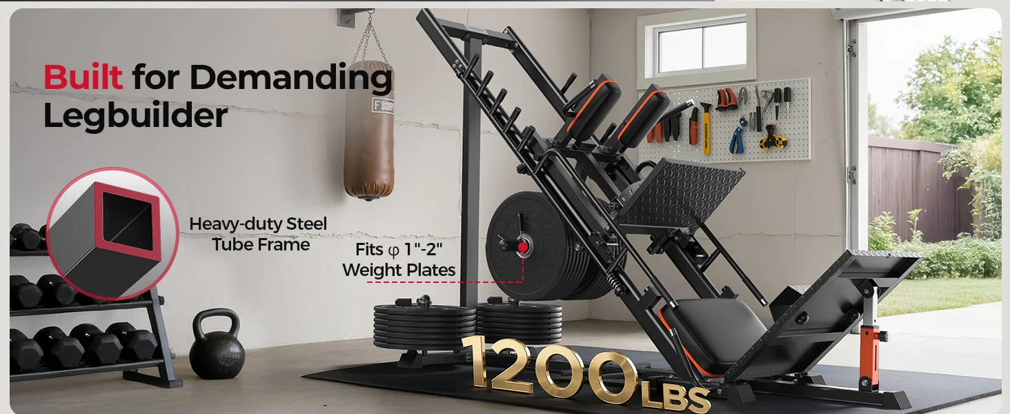 NLW Commercial-Grade Ultra-Quiet Hack Squat & 45° Leg Press Combo Machine
