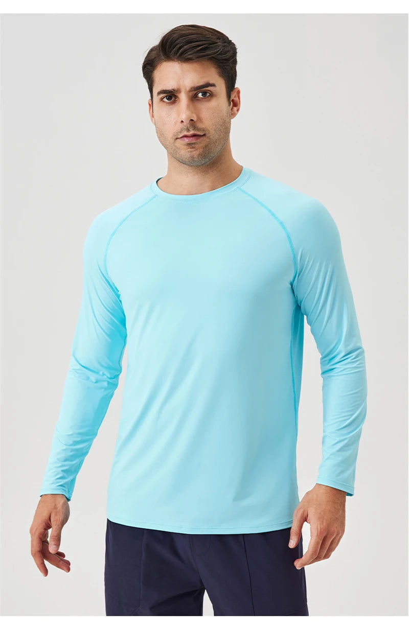 NLW Men Performance UPF 50+ Long Sleeve Shirt – Stretchy Quick-Dry Training Tee