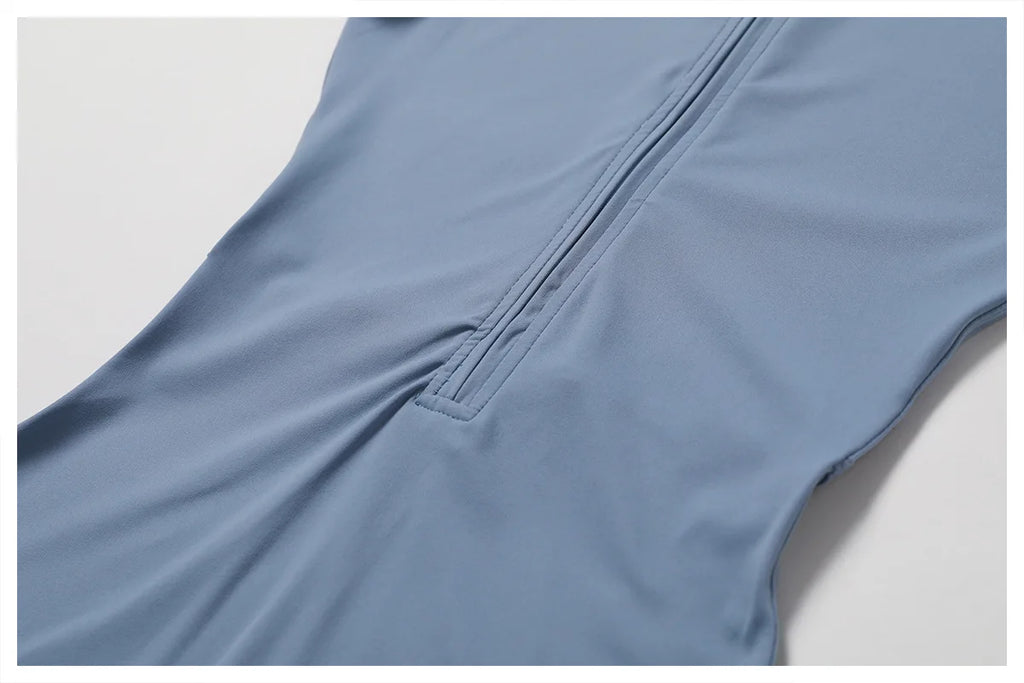 Zipper Short-Sleeve Yoga Bodysuit | Push-Up Gym Tracksuit