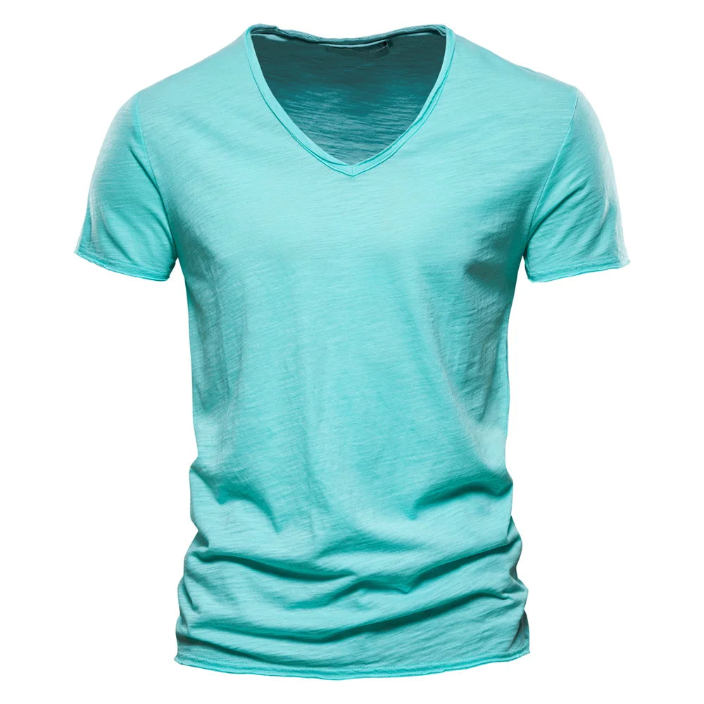 NLW Men’s Premium V-Neck Tee – 100% Cotton Slim Fit Shirt